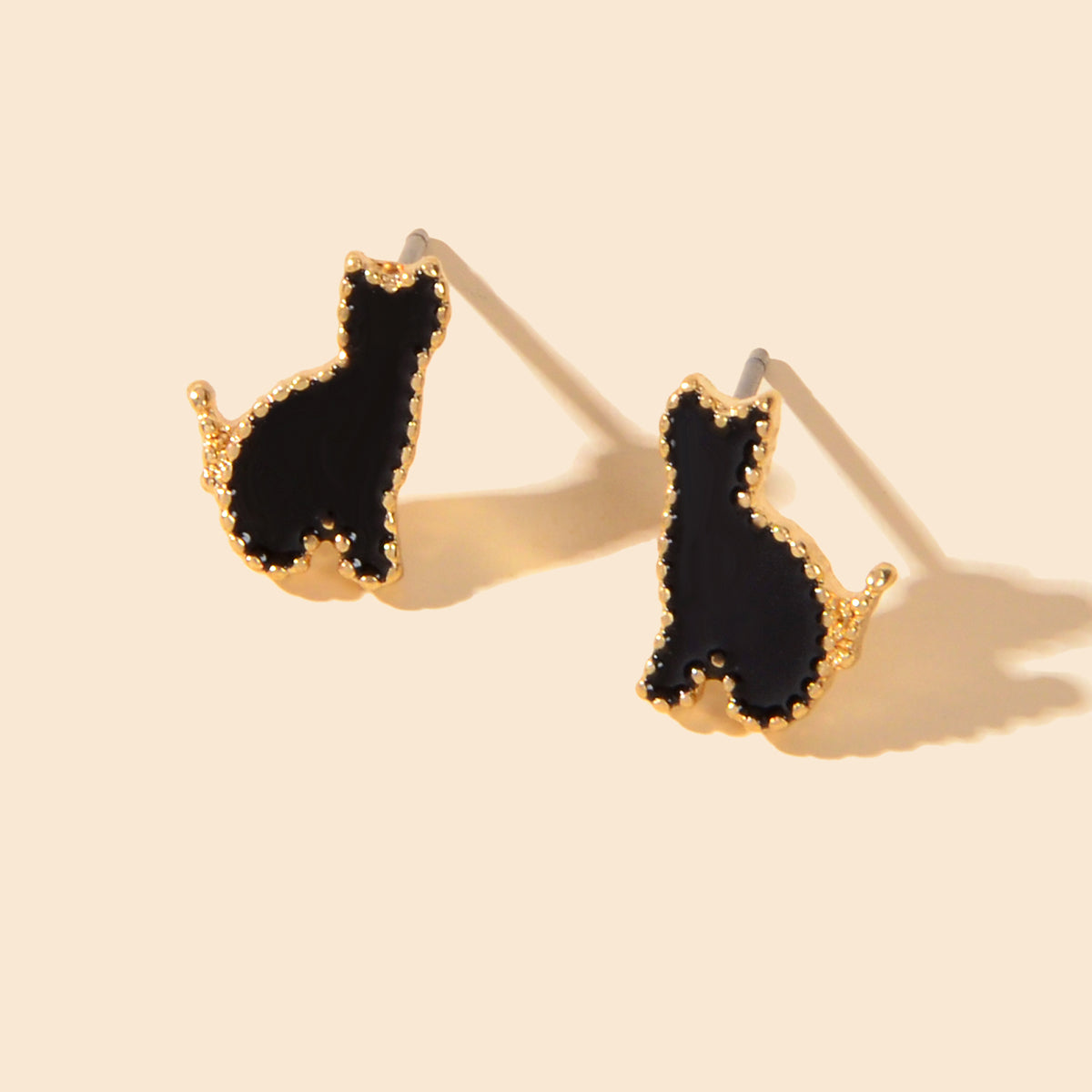 Cute Black Enamel Cat Gold Plated Stud Earrings Animal Jewellery Gift for Women Feelontop Jewellery