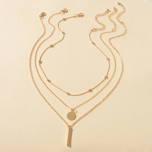 3 pcs Multilayer Bar Disc Pendant Dainty Necklaces Gold Layered Chain Chokers Feelontop Jewellery