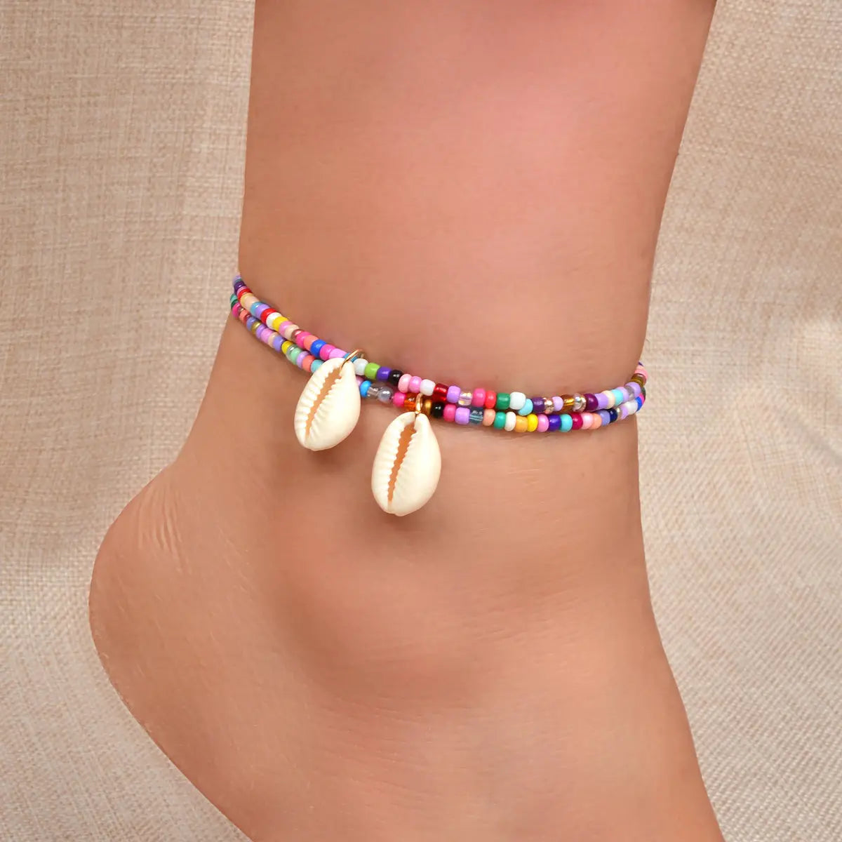 2 pcs Handmade Boho Colourful Beads Shell Charm Ankle Bracelets Foot Anklet Set Feelontop Jewellery