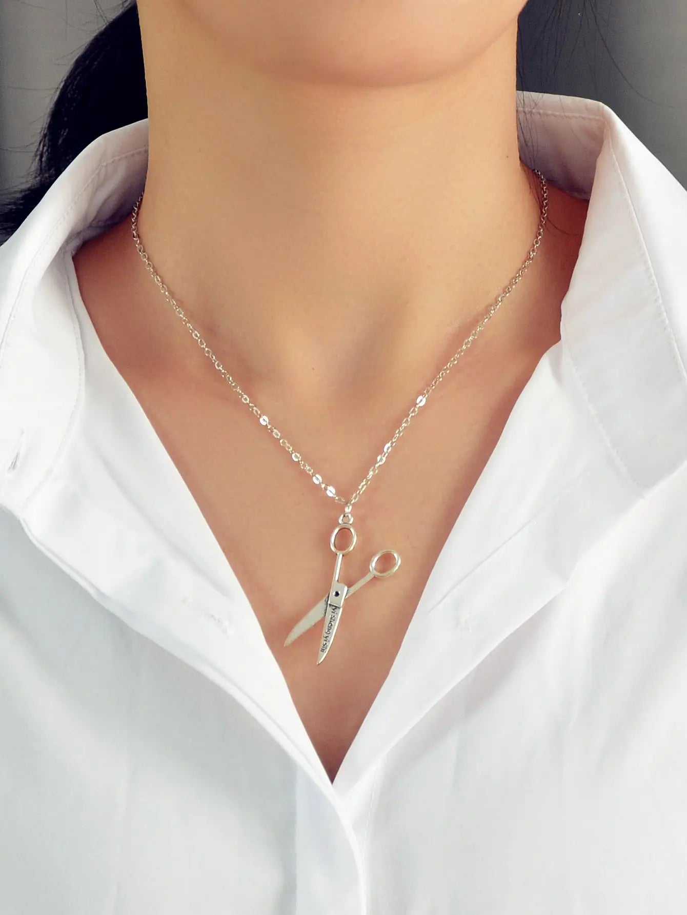 Personality Creative Silver Chain Scissors Designer Stylish Charm Necklace Gift Feelontop Jewellery