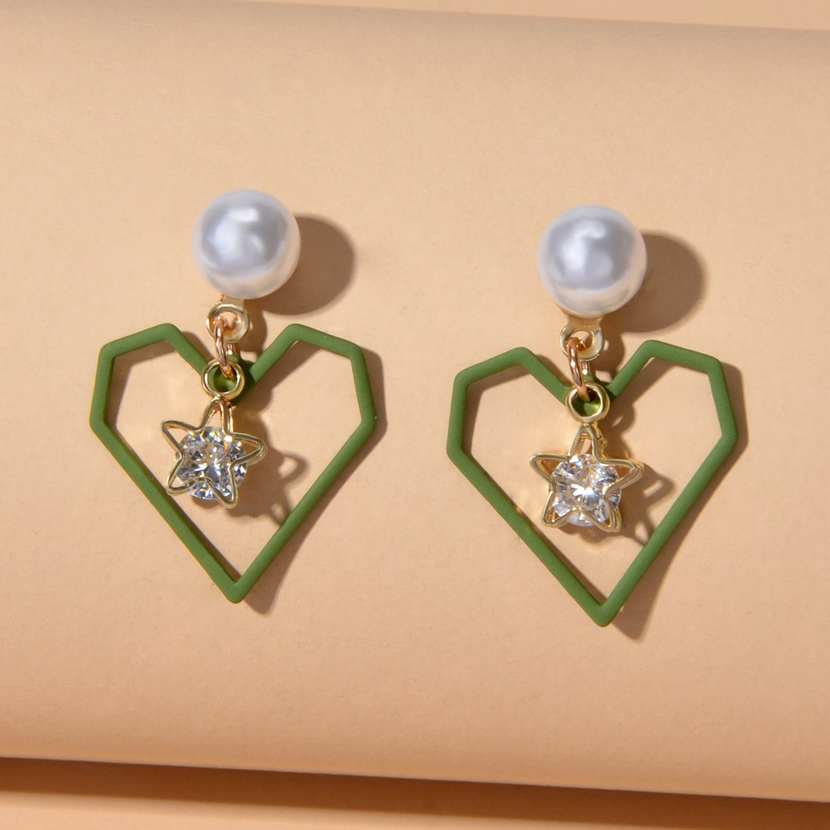 Love Gift for Women Girls Rhinestone Pearl Decor Gold Star Heart Dangle Earrings Feelontop Jewellery