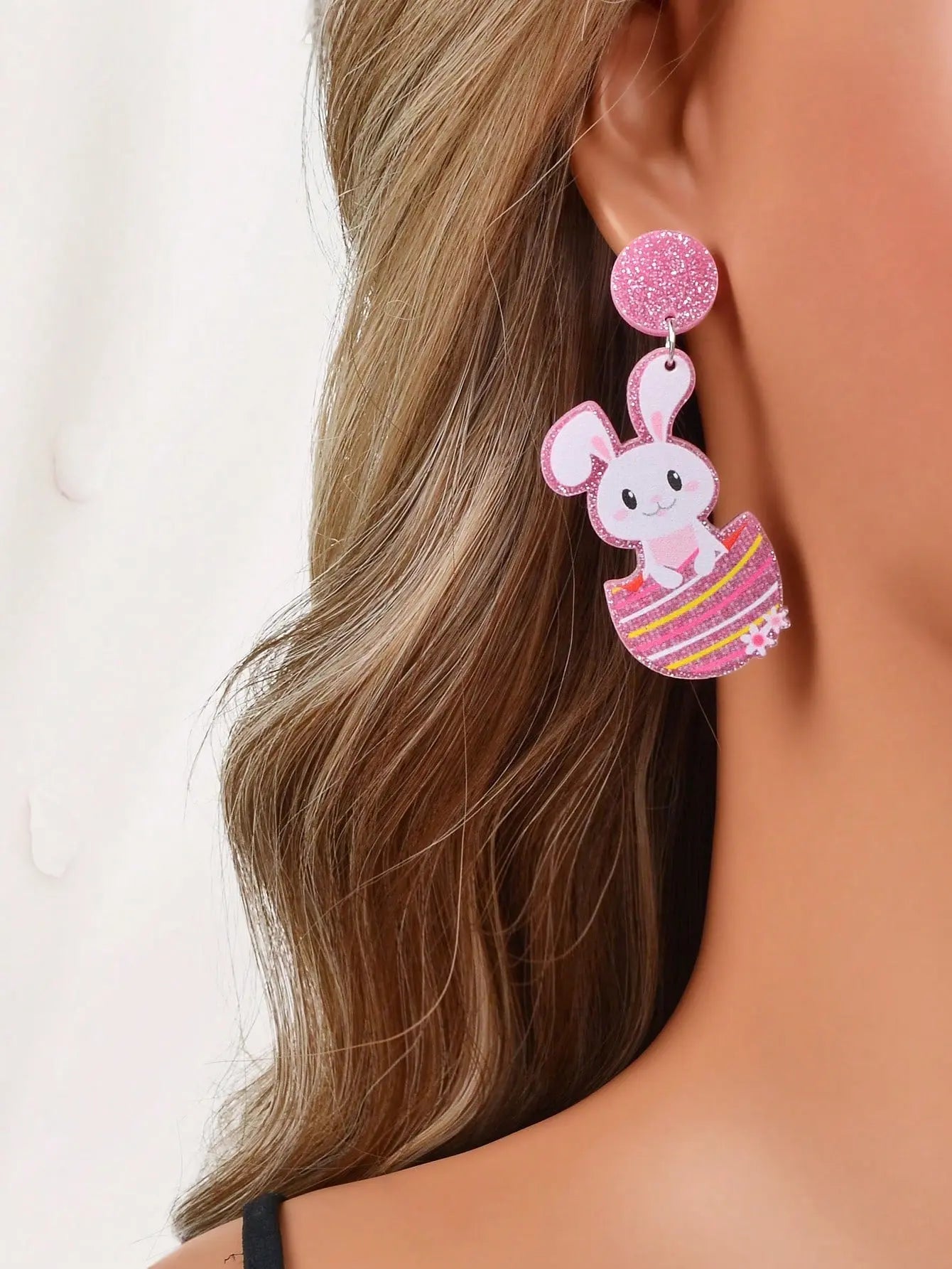 Pink Easter Bunny Pendant Earrings - Festive and Fun Fashion Accessories Feelontop Jewellery