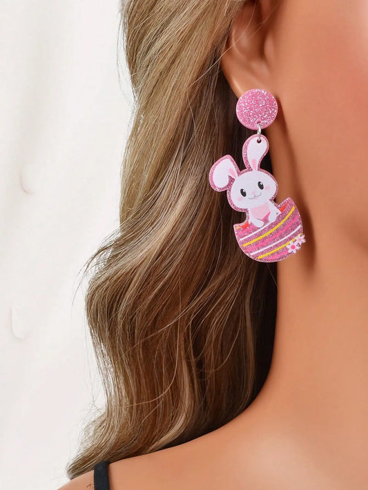 Pink Easter Bunny Pendant Earrings - Festive and Fun Fashion Accessories Feelontop Jewellery