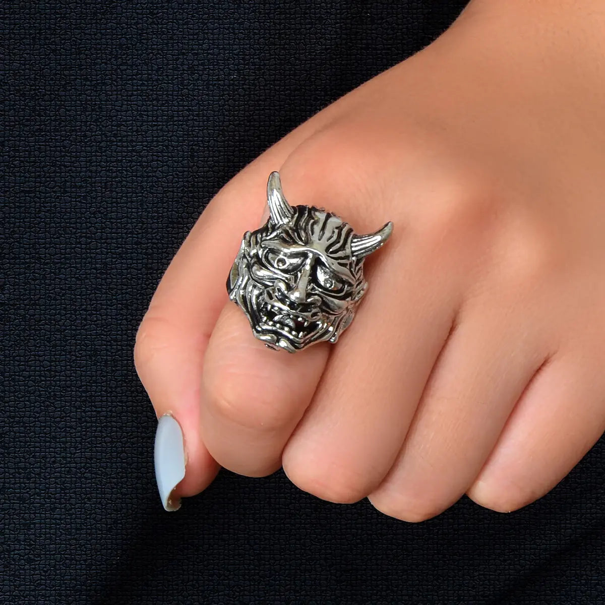 Steampunk Hip Hop Style Antique Silver Exaggerated Monster Head Horn Finger Ring Feelontop Jewellery