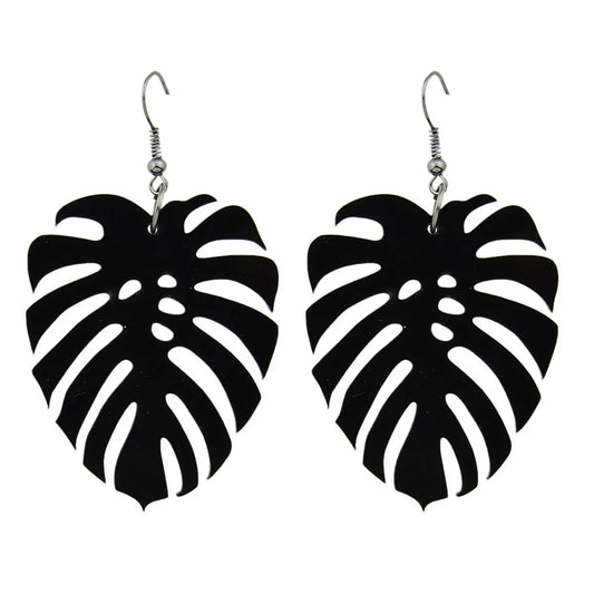 Black Acrylic Leaf Chunky Dangle Holiday Earrings Girls Designer Stylish Jewelry Feelontop Jewellery