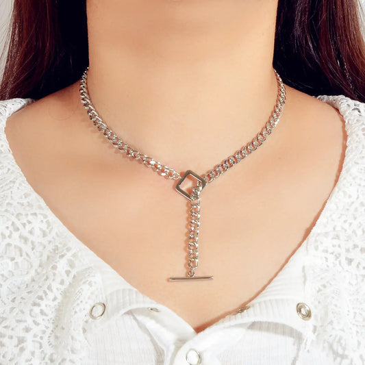 Punk Statment Jewelry Crude Y Lariat Chain Minimalist Square Collar Necklace Feelontop Jewellery
