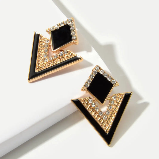 Costume Jewellery Rhinestone Enamel Triangle Geometric Stud Bridal Earrings Gift Feelontop Jewellery