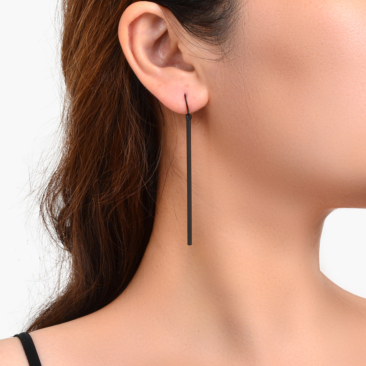 Punk Simple Style Square Geometric Black Stick Charm Hanging Minimalist Earrings Feelontop Jewellery