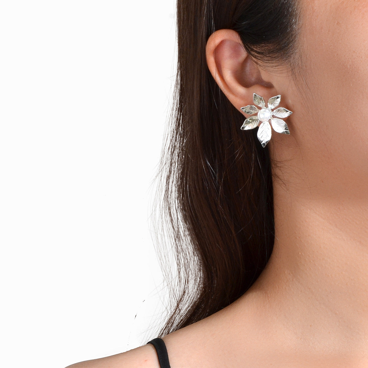 Fashion Pearl Decoration Gold Silver Leaf Hypoallergenic Stud Pierced Earrings Feelontop Jewellery