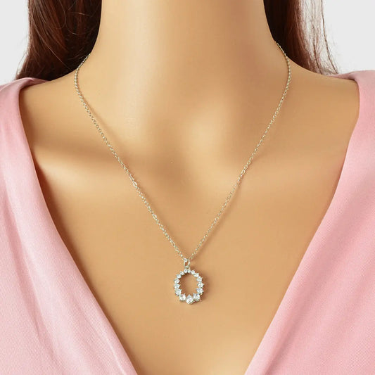 Graceful Cubic Zircon Decor Silver Chain Pendant Necklace Engagement Jewellery Feelontop Jewellery