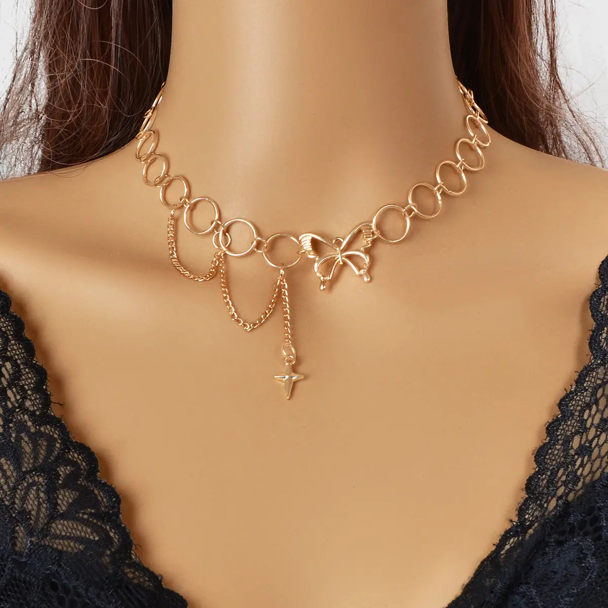 Silver Chain Star Butterfly Fringe Necklace Tassel Collar Accessories Jewellery Feelontop Jewellery