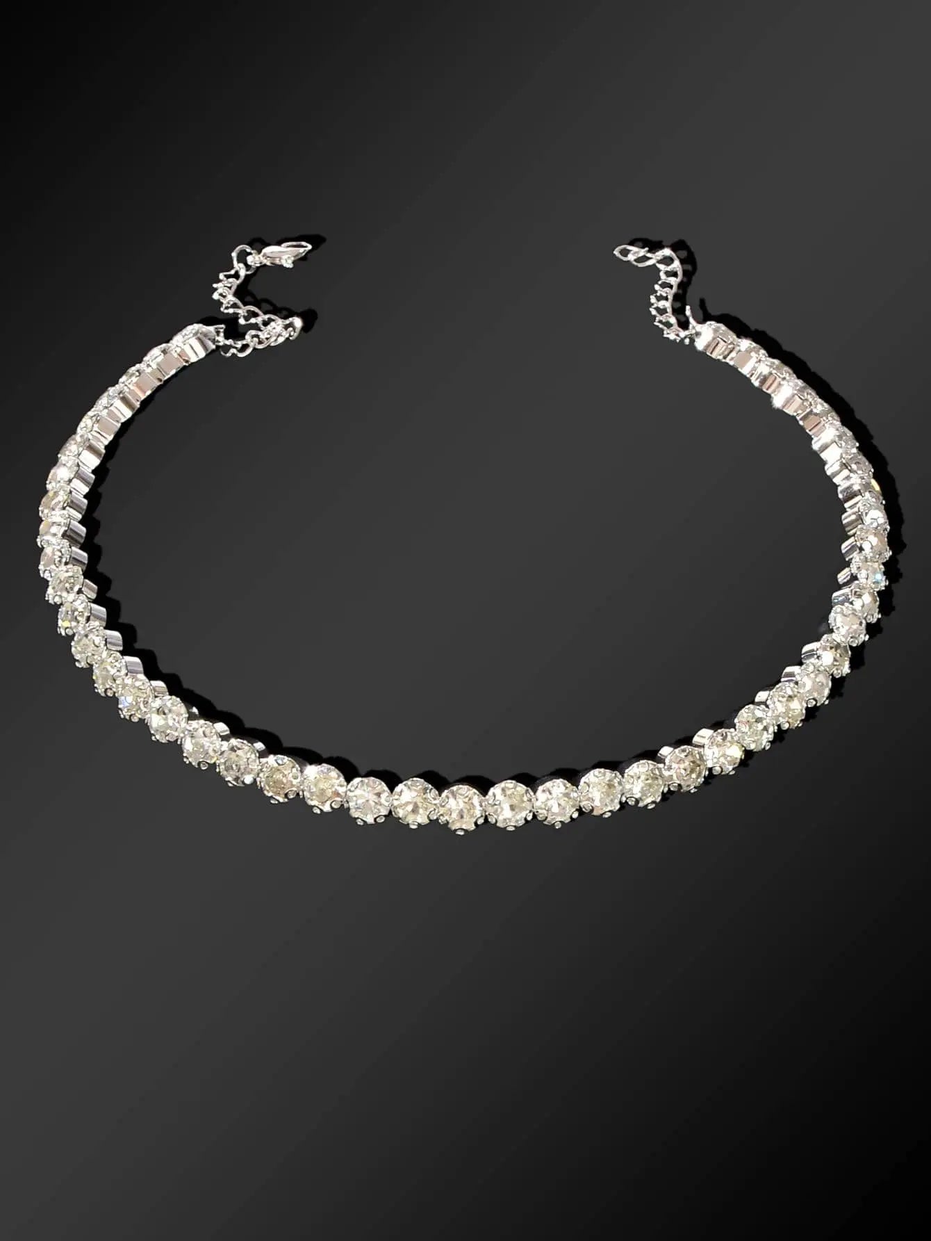 Silver Short Necklace Full Diamond Embellishment Choker Feelontop Jewellery