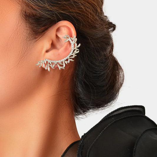 1 pc Rhinestone Decor Leaf Design Wrap Around Clip Earrings Cartilage Ear Cuff Feelontop Jewellery