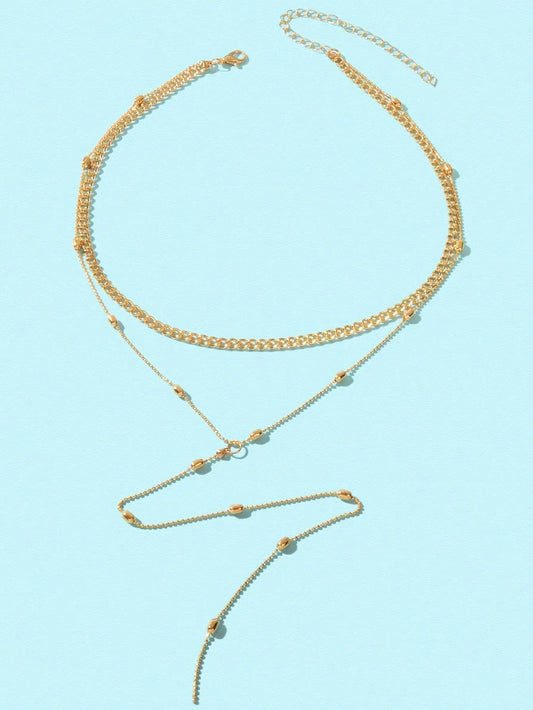 Golden Fringe Necklace with Long Gold Chain Glamorous Accent for Any Ensemble Feelontop Jewellery