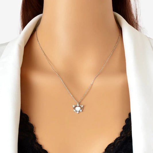 Exquisite Silver Chain Rhinestone Opal Decor Heart Pendant Necklace Gift Jewelry Feelontop Jewellery