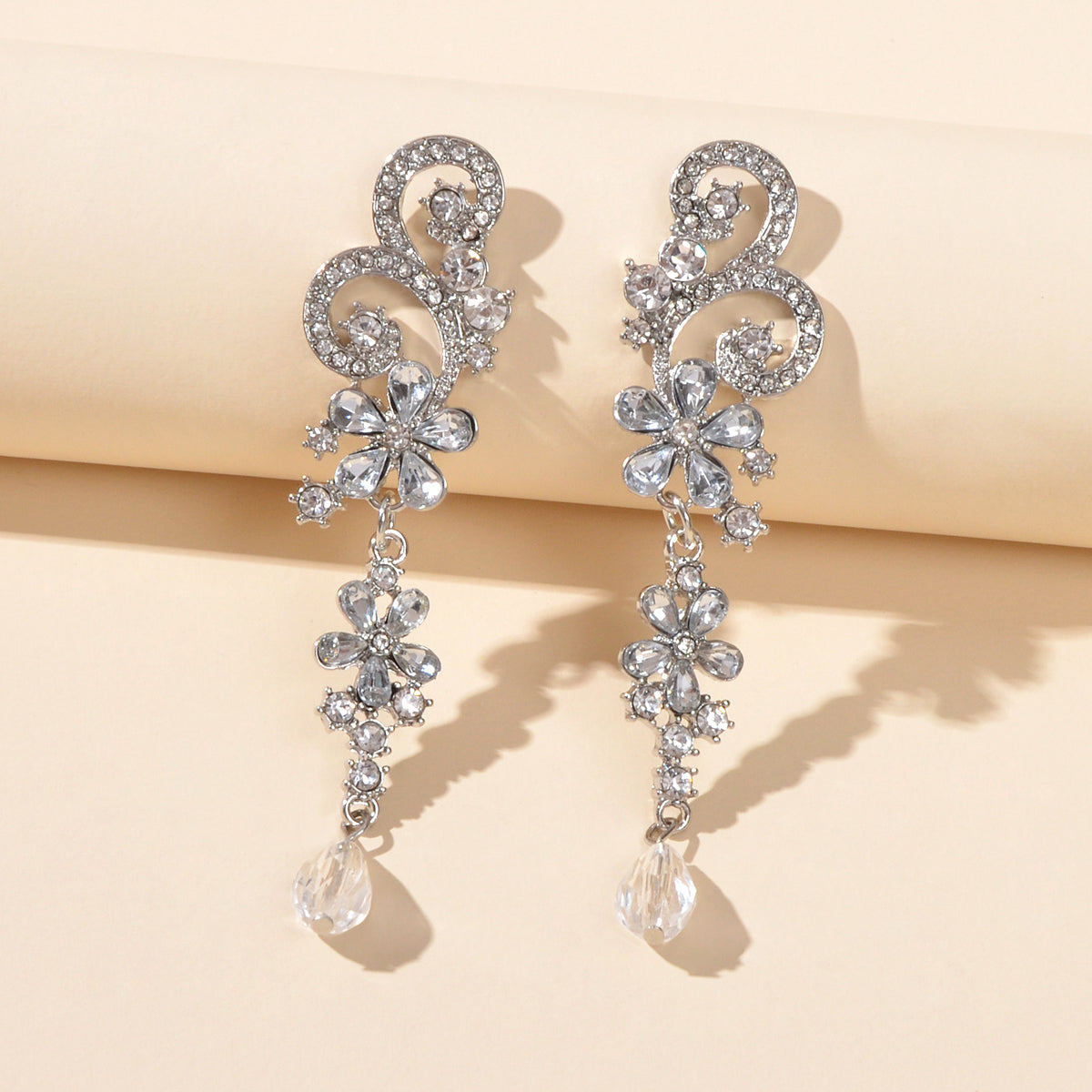 Rhinestone Crystal Decoration Flower Chandelier Earrings Luxury Wedding Jewelry Feelontop Jewellery