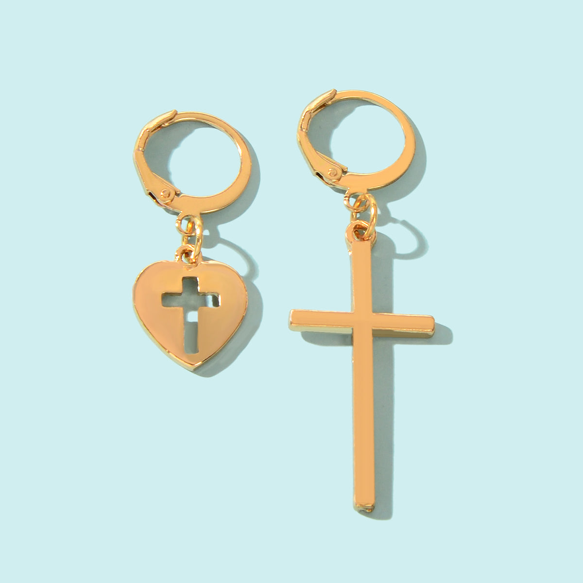 Women Girls Cross Love Heart Shaped Huggie Earrings Christmas Gift Jewellery Feelontop Jewellery