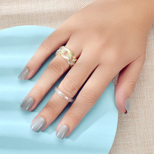 Stackable 2pcs Transparent Acrylic Resin Finger Ring set Multiple Ring Bulk Pack Feelontop Jewellery