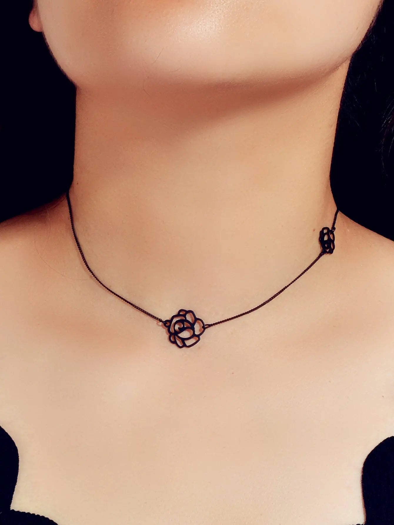 Retro Black Gold Chain Flower Collar Necklace Women Short Choker Accessories Feelontop Jewellery