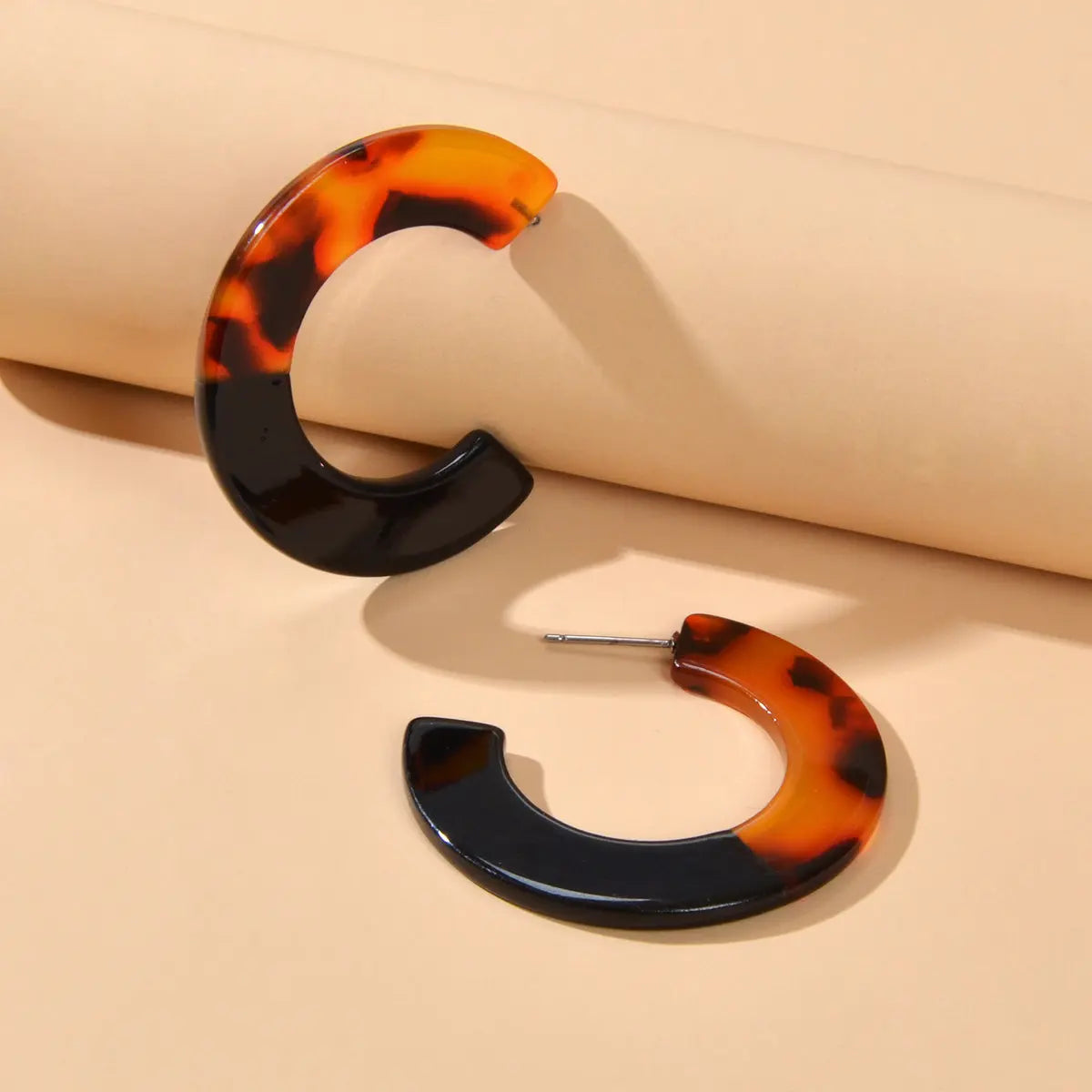 Bohemian Retro Jewellery Amber Color Acrylic Hoop Huggie Pierced Stud Earring Feelontop Jewellery