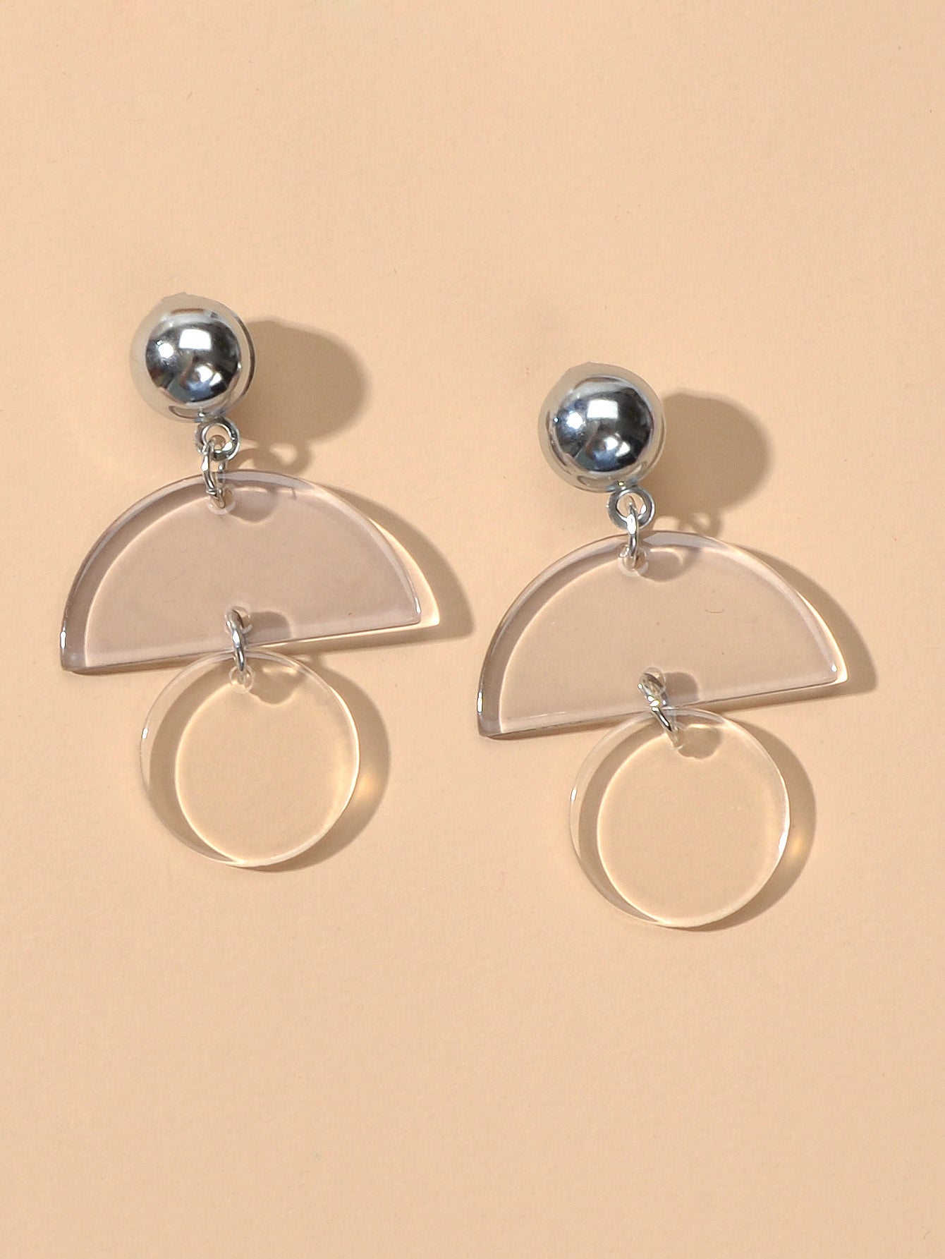 Female Jewellery Transparent Trendy Resin Sectored Round Drop Plastic Earrings Feelontop Jewellery