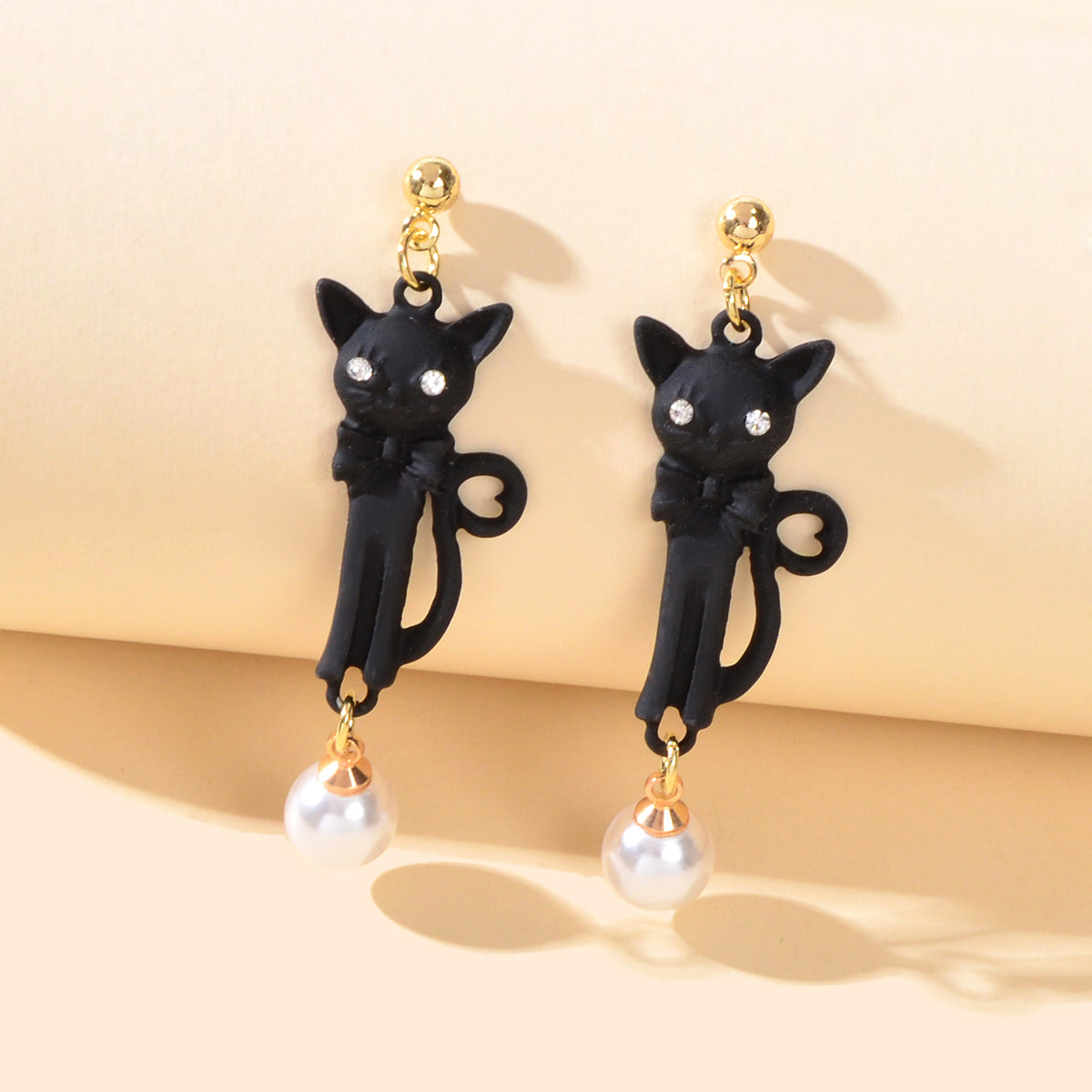 Funny Personality Creative Animal White Black Long Cat Dangling Element Earrings Feelontop Jewellery