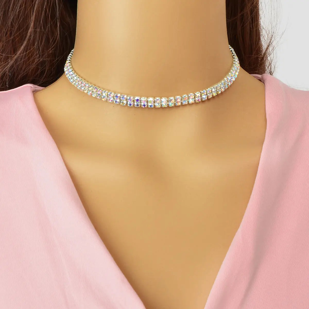 Luxury Sparkling Zircon Short Choker Collar Necklace Wedding Engagement Jewelry Feelontop Jewellery