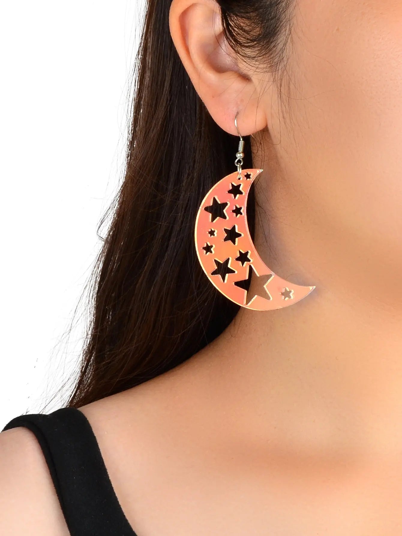 Acrylic Rainbow Colour Moon Star Hook Earrings Stunning Jewellery Gift 1 pair Feelontop Jewellery