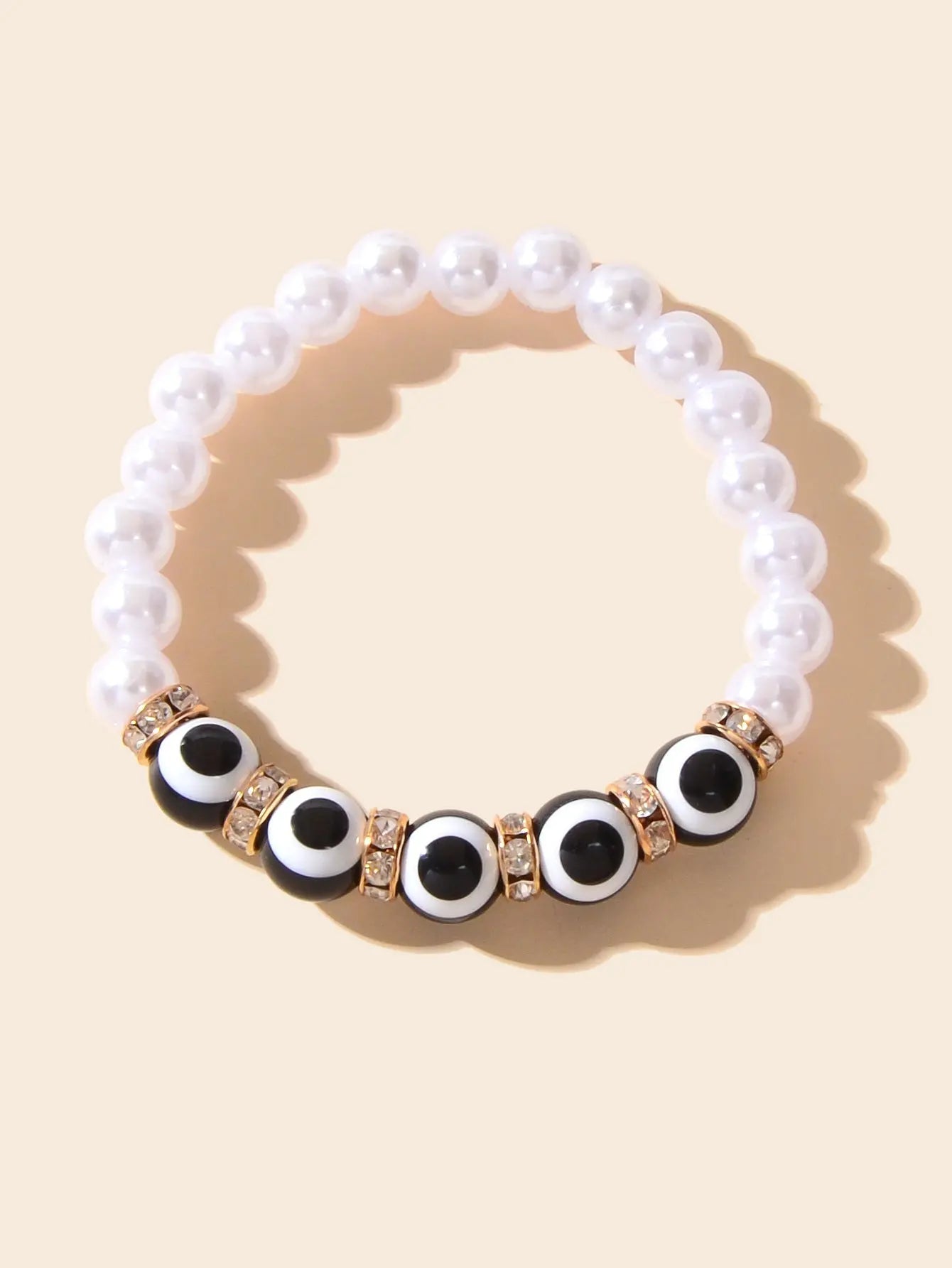 Creative Accessories Rhinestone Decor Black White Beaded Women Bangle Bracelet Feelontop Jewellery