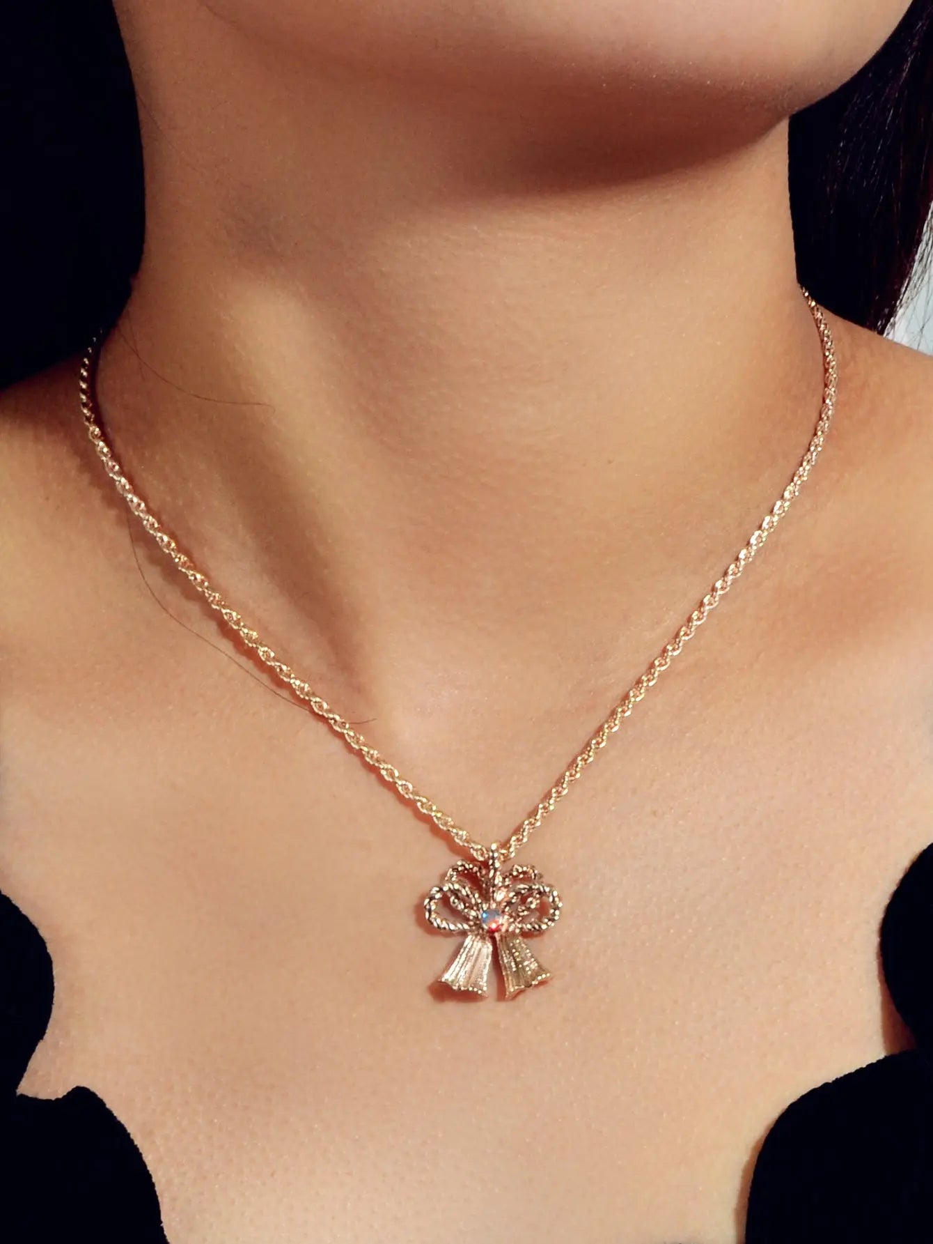 Festival Jewellery Gold Silver Chain Bow Bells Charm Necklace Women Accessories Feelontop Jewellery