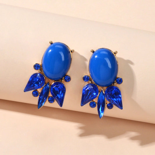 Retro Style Colorful Crystal Geometric Stud Earrings Party Fesvital Jewelry Gift Feelontop Jewellery