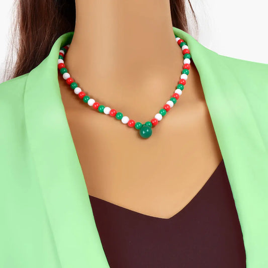 Xmas Series White Green Red Beads String Necklace Chic Festival Gift Jewellery Feelontop Jewellery