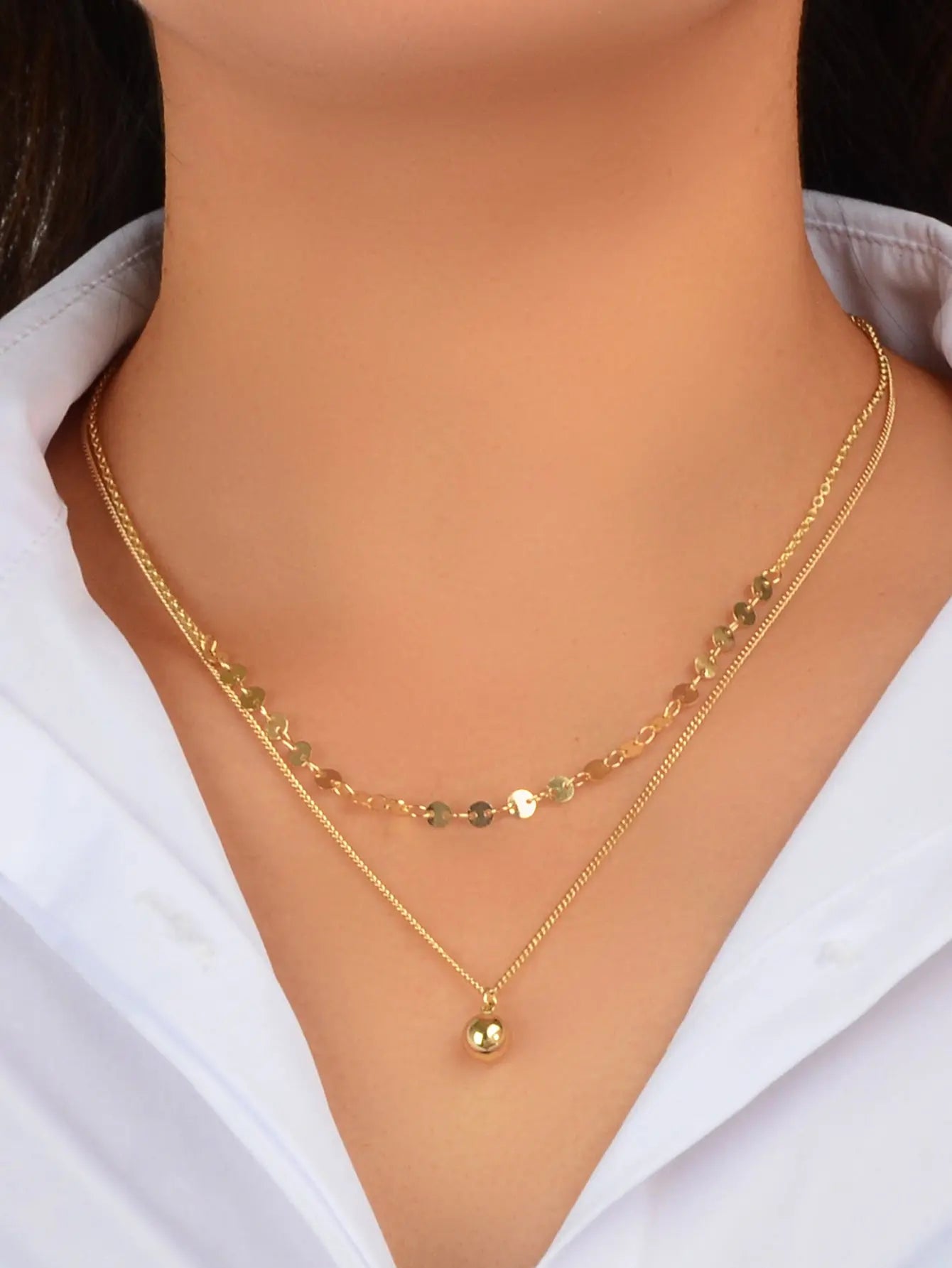 Designer Stylish Double layer Gold Chain Ball Necklace Wholesale Price Jewellery Feelontop Jewellery
