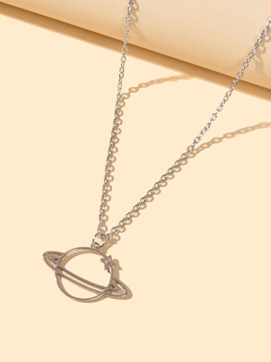 Trendy Jewellery Silver Long Chain Space Planet Charm Necklace Accessories Gift Feelontop Jewellery