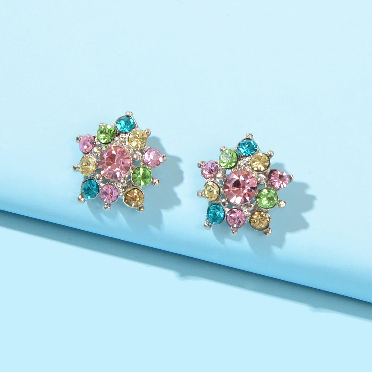 Sparkly Colourful Rhinestone Lightweight Star Ear Studs Bridal Wedding Earrings Feelontop Jewellery