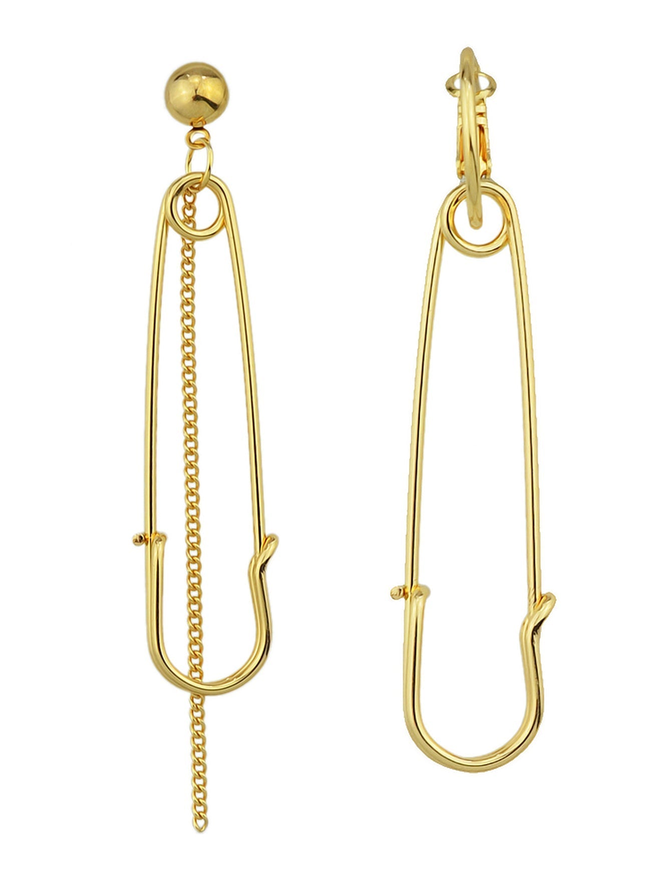 Asymmetric Punk Hip Hop Gold Silver Chain Pin Shape Hoop Stud Statement Earrings Feelontop Jewellery