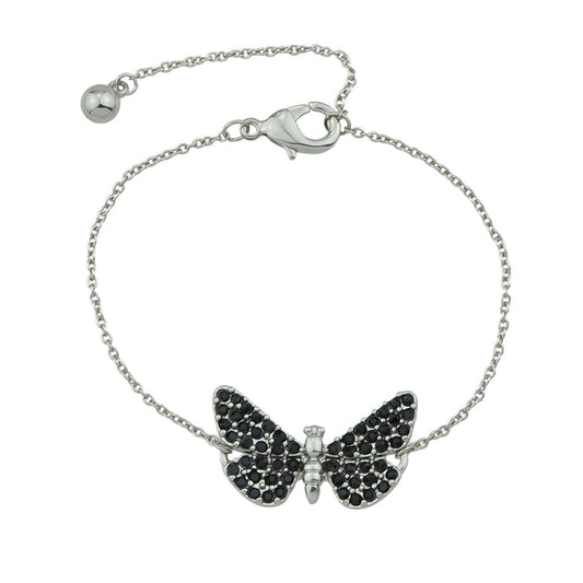 Designer Jewellery Silver Chain Black Beads Butterfly Bracelet Fashion Bangle Feelontop Jewellery