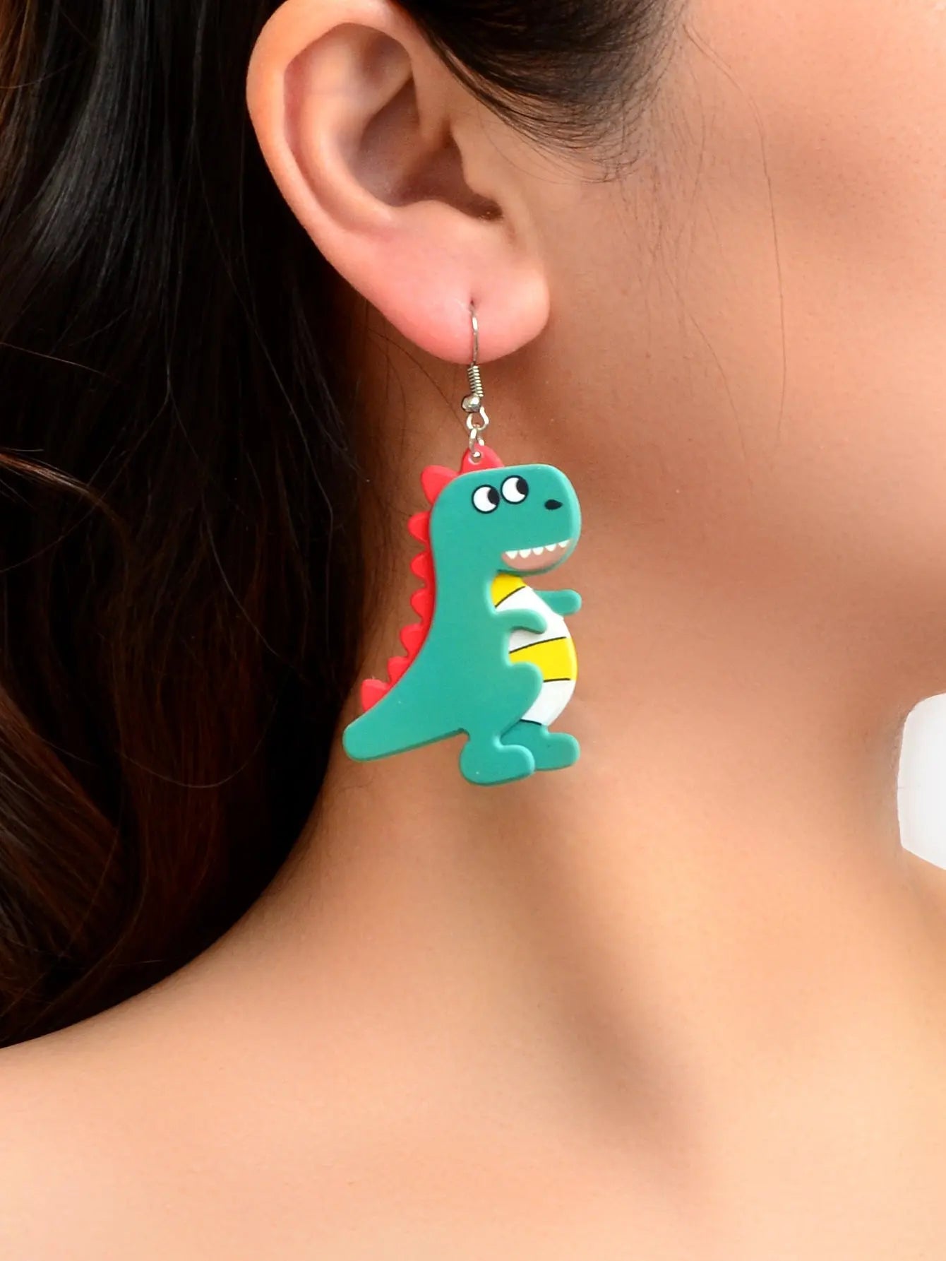 Lovely Cartoon Jewellery Design Green Acrylic Dinosaur Dangle Earrings for Women Feelontop Jewellery