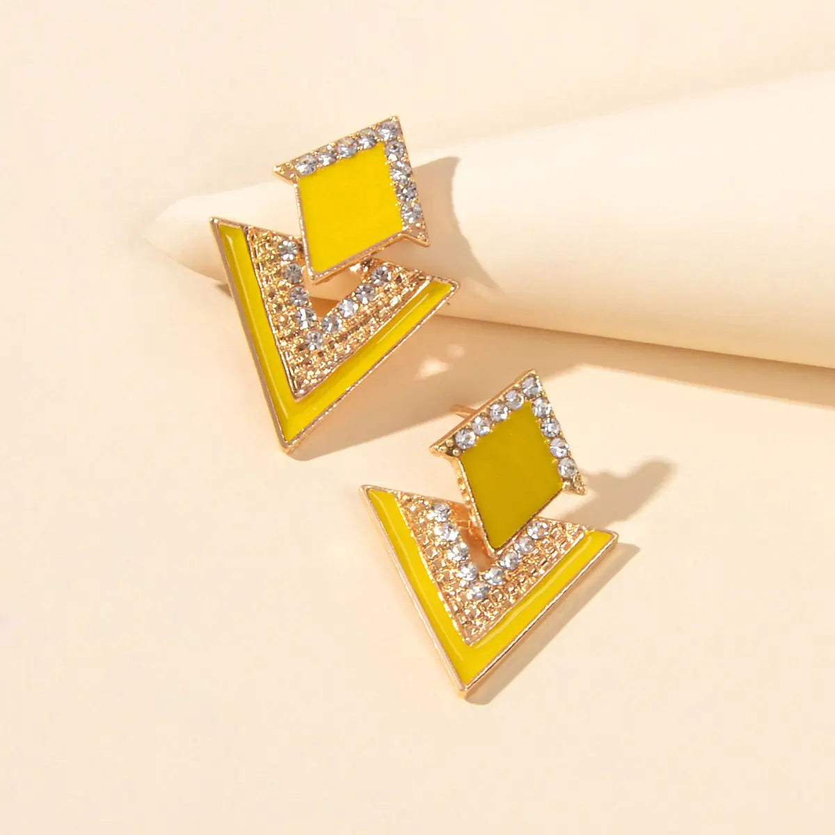 Costume Jewellery Rhinestone Enamel Triangle Geometric Stud Bridal Earrings Gift Feelontop Jewellery