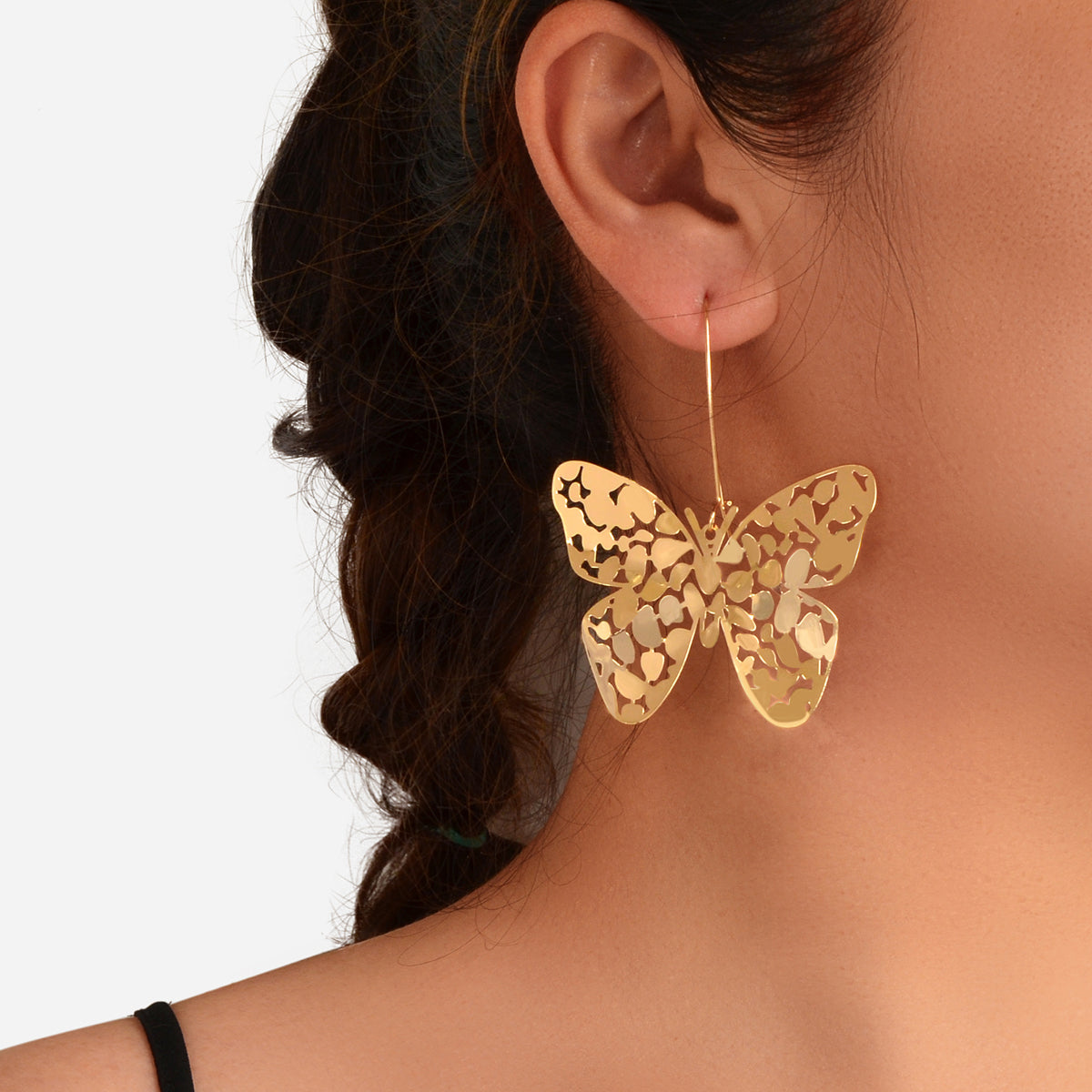 Statement Gold Hollow Butterfly Dangling Elements Earrings Designer Jewellery Feelontop Jewellery