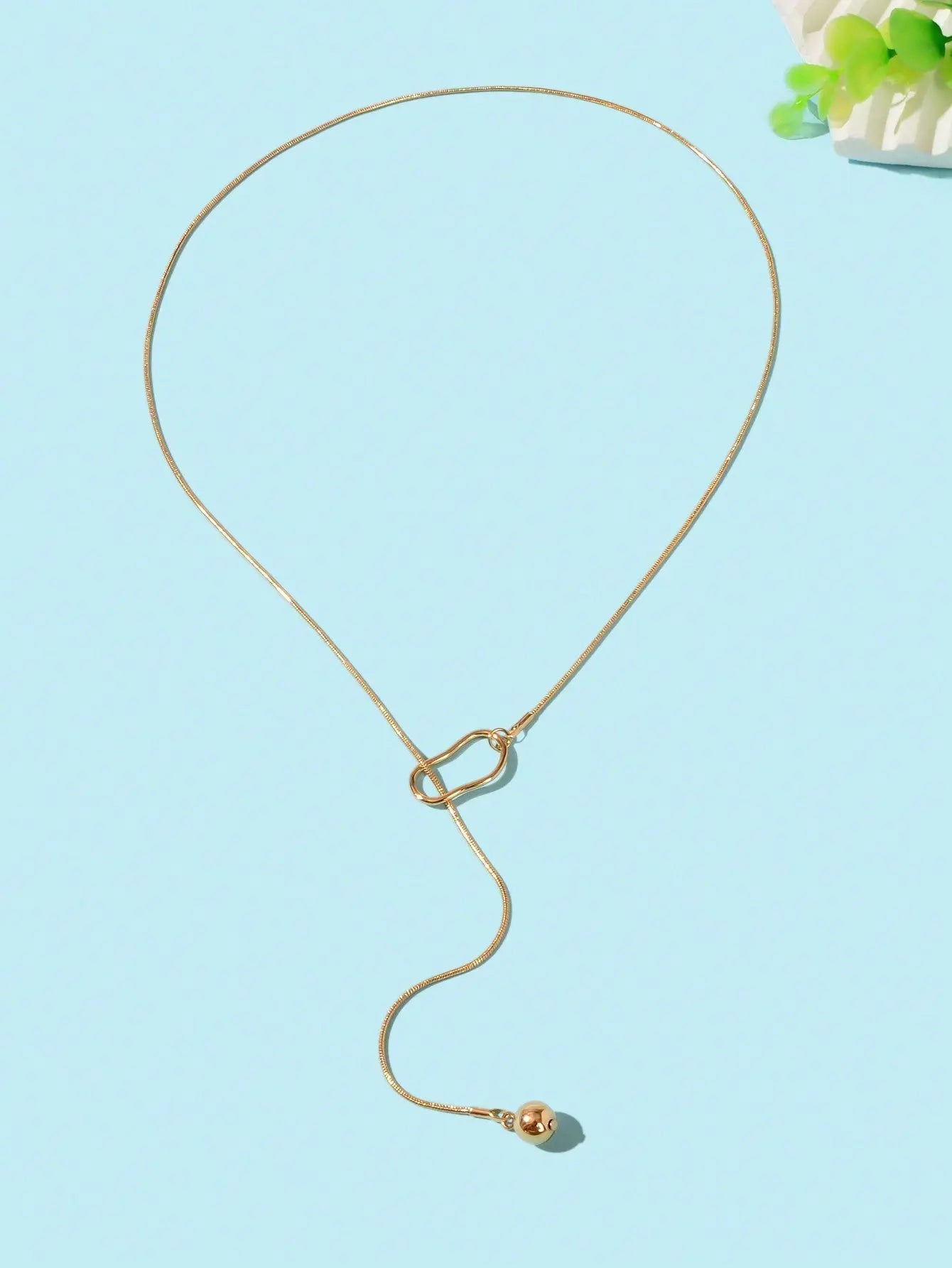 Gold Colour Geometric Y shape Pendant Necklace Women Party Minimalist Jewellery Feelontop Jewellery