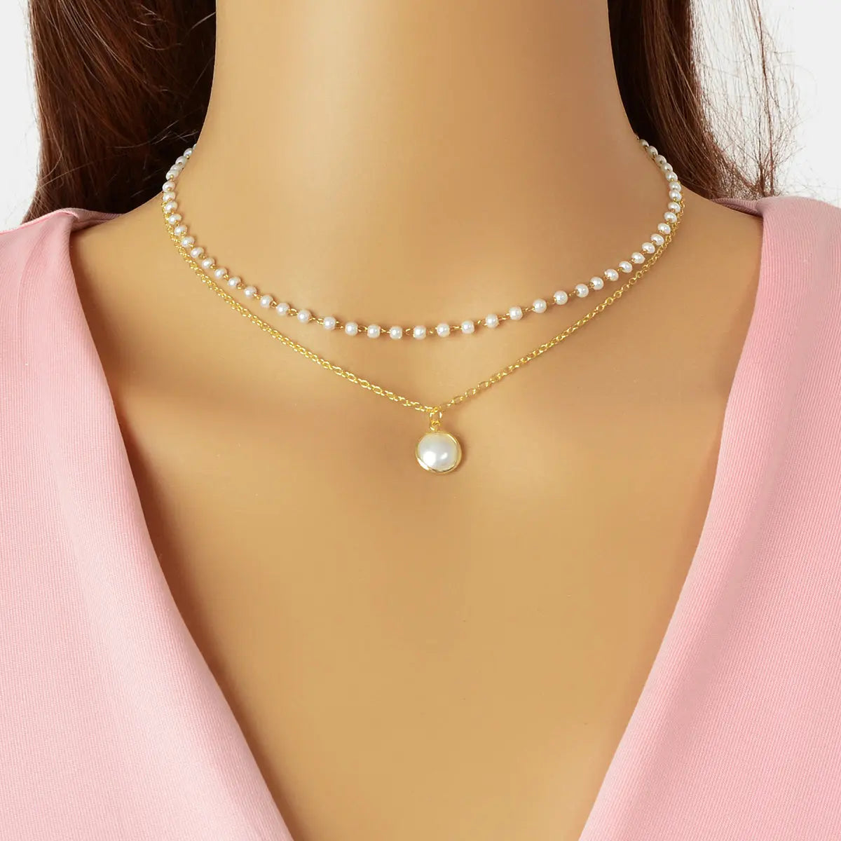 2 Layers Women Gold Pearl Charm Pendant Necklace Boho Statement Beautiful Choker Feelontop Jewellery