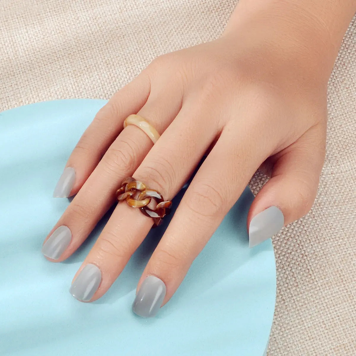 2pcs Trendy Jewelry Blue Brown Geometric Stackable Multiple Midi Finger Ring Set Feelontop Jewellery