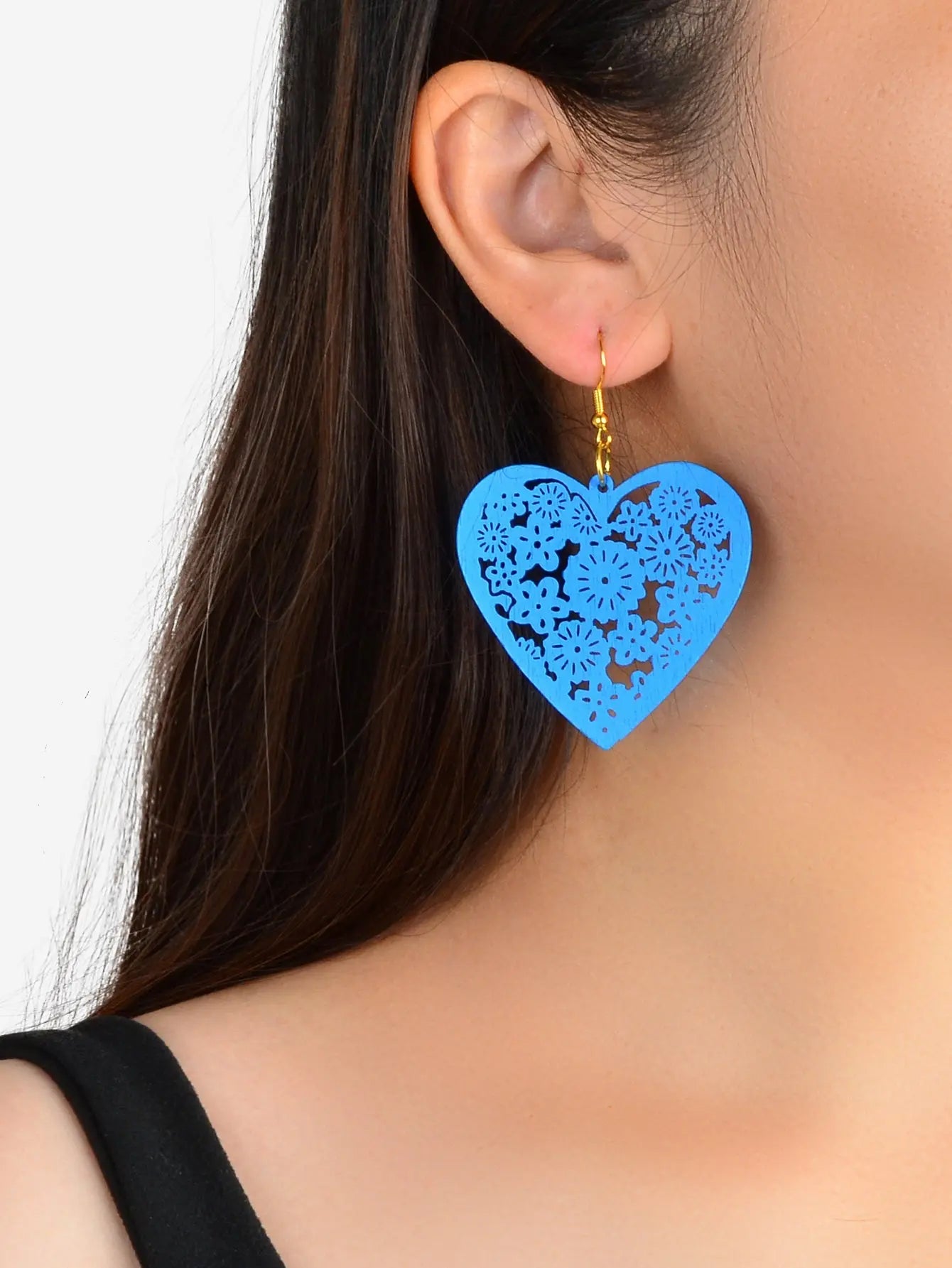 Nice Collection Colorful Wood Flower Pattern Hollow Heart Dangle Ladies Earrings Feelontop Jewellery