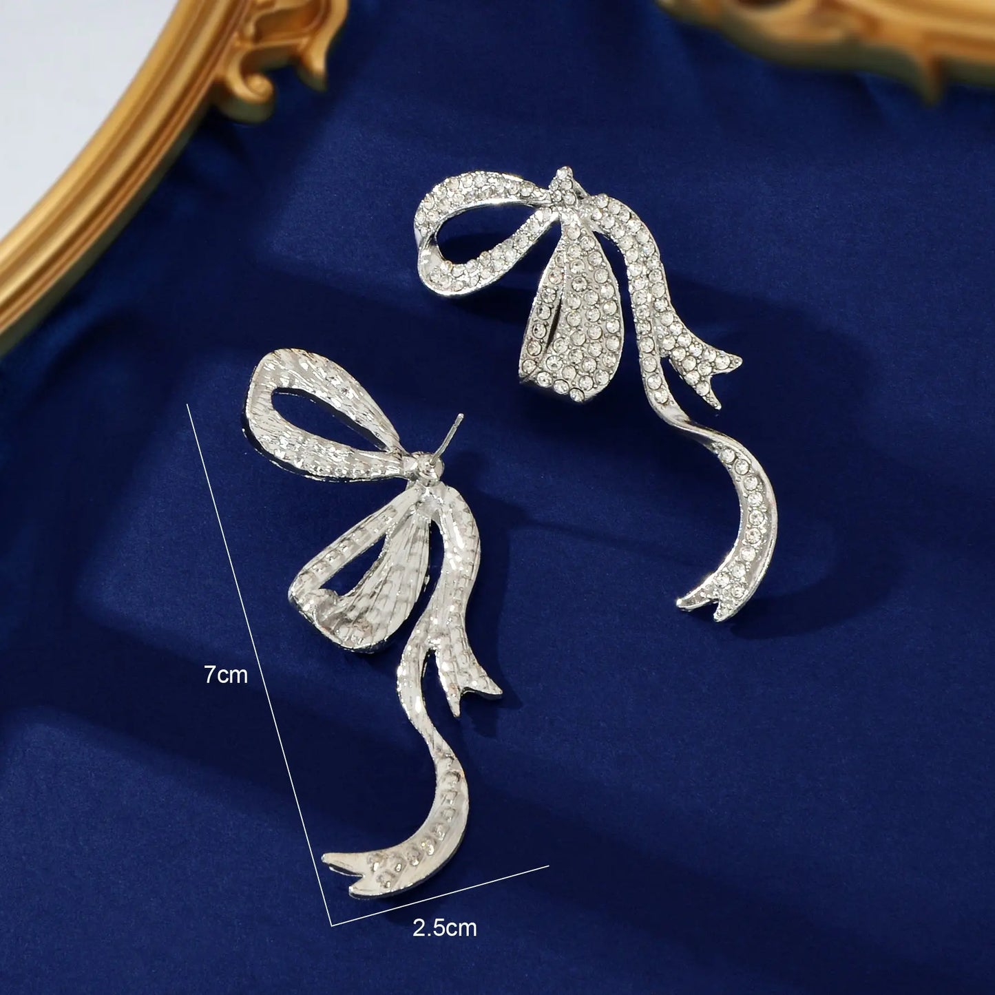 Luxurious Rhinestone Decor Silvery Bow Stud Earrings for Women Banquet Feelontop Jewellery