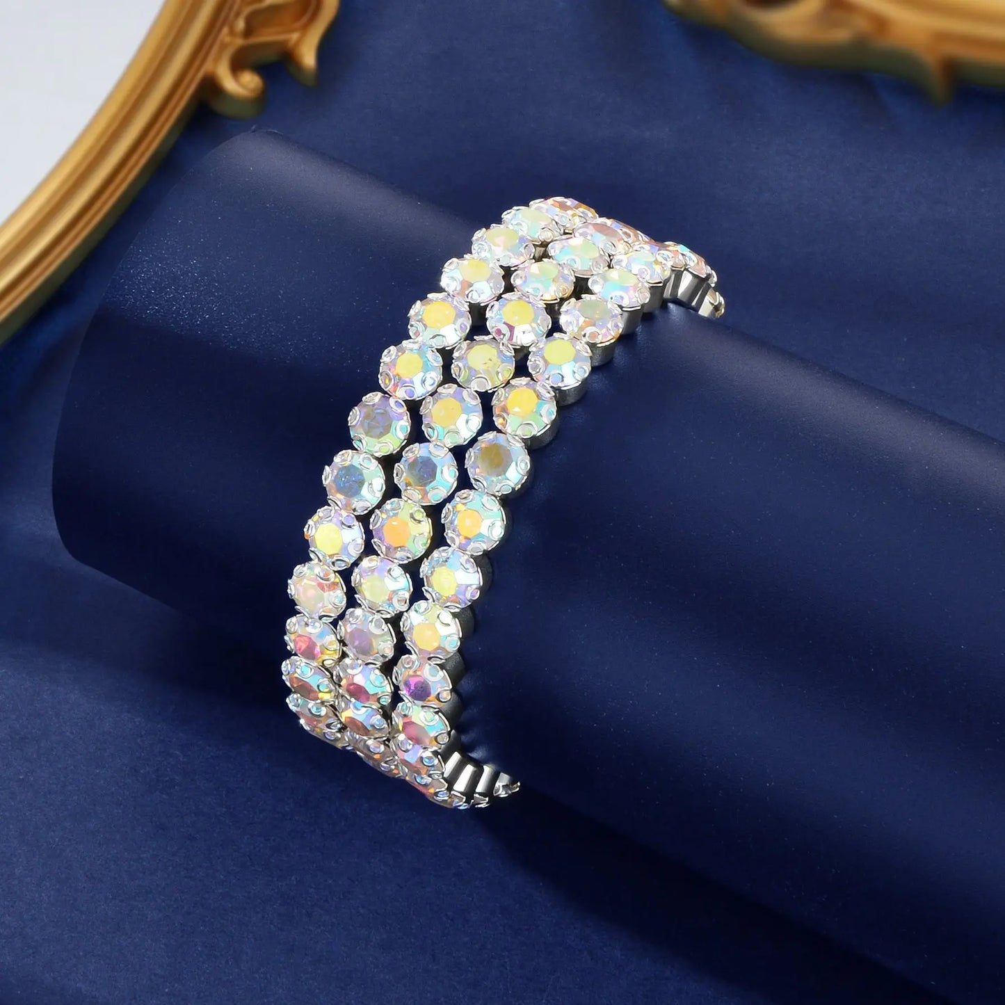 Luxurious Sparkling Zircon Decor Silver Layered Bracelets Bangle Wedding Jewelry Feelontop Jewellery