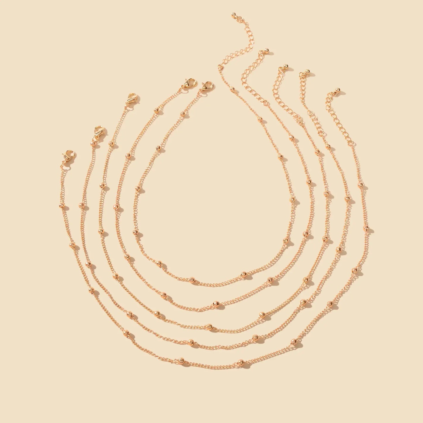 5pcs Gold Beads Chain Layered Necklaces Simple Short Chokers Delicate Jewellery Feelontop Jewellery