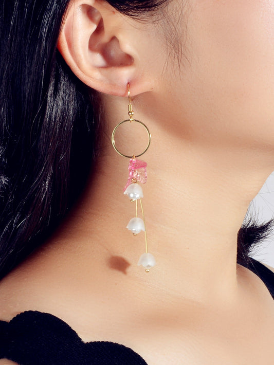 Charming Pearl Green Hotpink Resin Leaf Charm Gold Circle Dangle Women Earrings Feelontop Jewellery