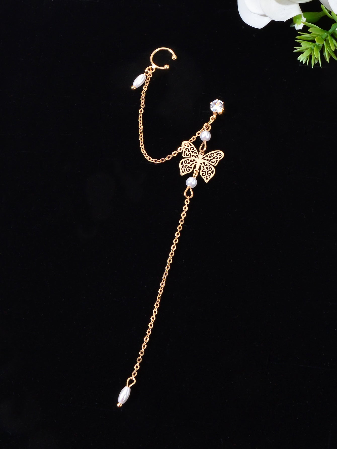 Butterfly Pendant Tassel Stud Earrings - Elegant and Whimsical Dangles Ear Clip Feelontop Jewellery