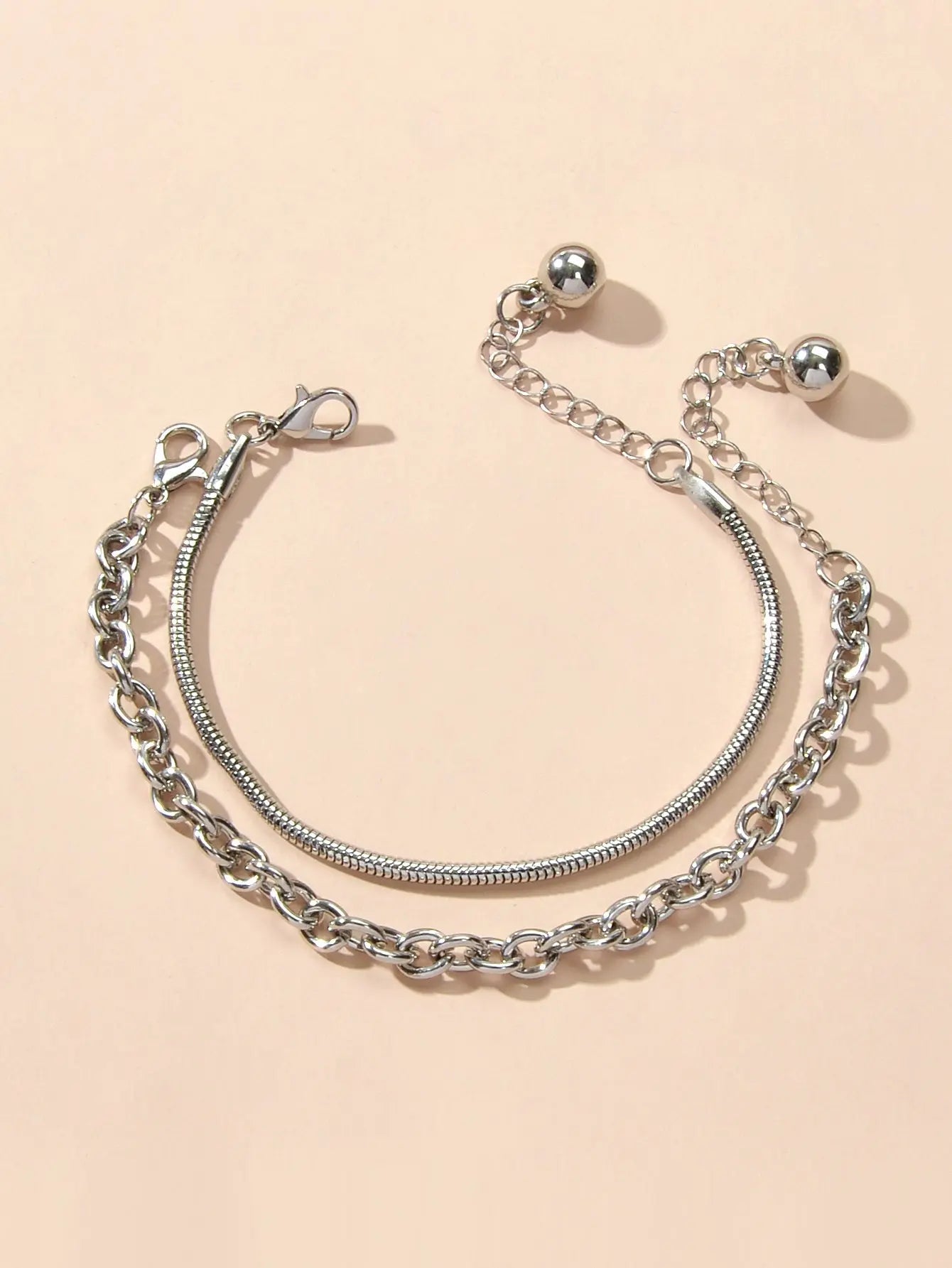 Hiphop Jewellery 2 pcs Silver Chain Bracelet Rock Style Trendy Women Accessories Feelontop Jewellery